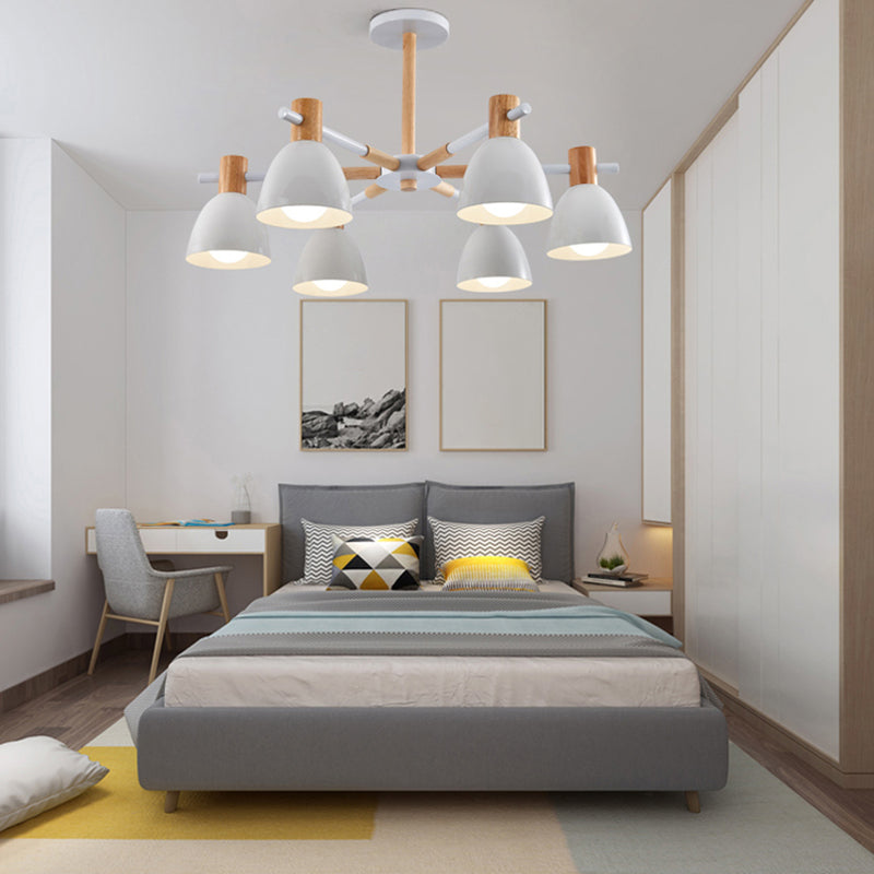 Dome Chandelier Pendant Light Modern Nordic Metal Hanging Hang Fixture with Wood