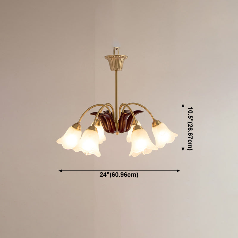 Frosted Glass Chandelier Antique Golden Scalloped Pendant Light Fixture for Living Room