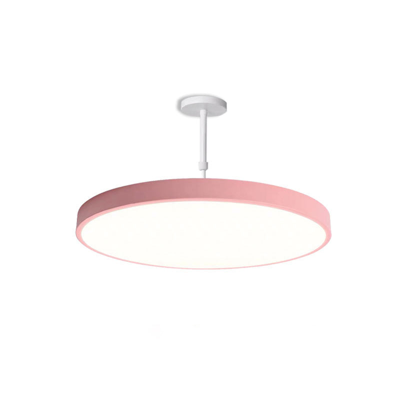 Multicolored Round LED Pendant Lighting Fixture Macaron Metal Adjustable Suspension Lamp