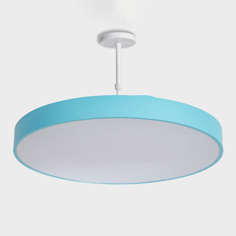 Multicolored Round LED Pendant Lighting Fixture Macaron Metal Adjustable Suspension Lamp