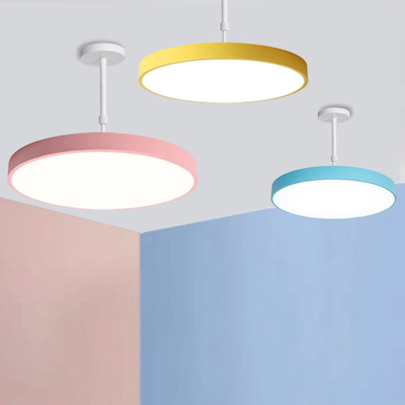 Multicolored Round LED Pendant Lighting Fixture Macaron Metal Adjustable Suspension Lamp