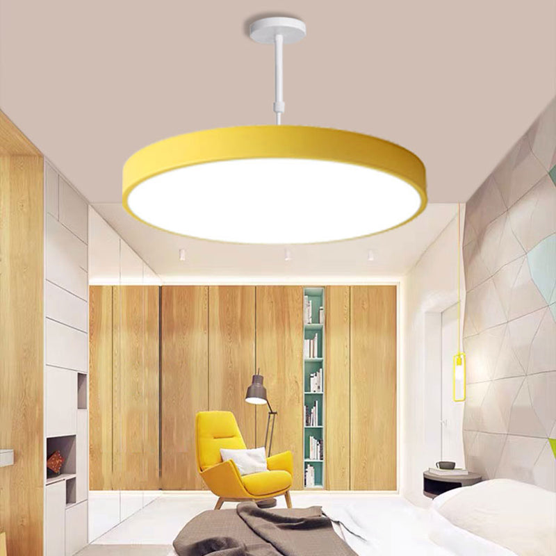 Multicolored Round LED Pendant Lighting Fixture Macaron Metal Adjustable Suspension Lamp