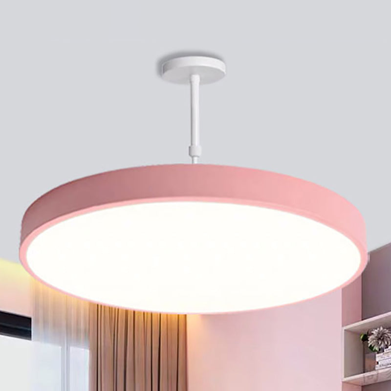 Multicolored Round LED Pendant Lighting Fixture Macaron Metal Adjustable Suspension Lamp