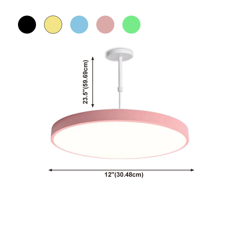 Multicolored Round LED Pendant Lighting Fixture Macaron Metal Adjustable Suspension Lamp