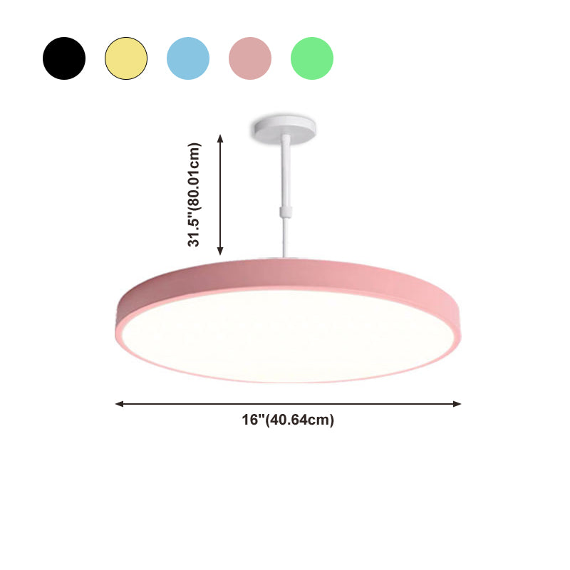 Multicolored Round LED Pendant Lighting Fixture Macaron Metal Adjustable Suspension Lamp