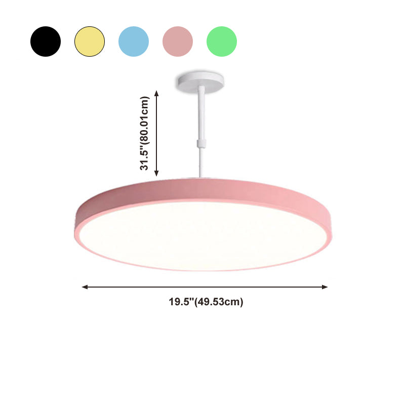 Multicolored Round LED Pendant Lighting Fixture Macaron Metal Adjustable Suspension Lamp