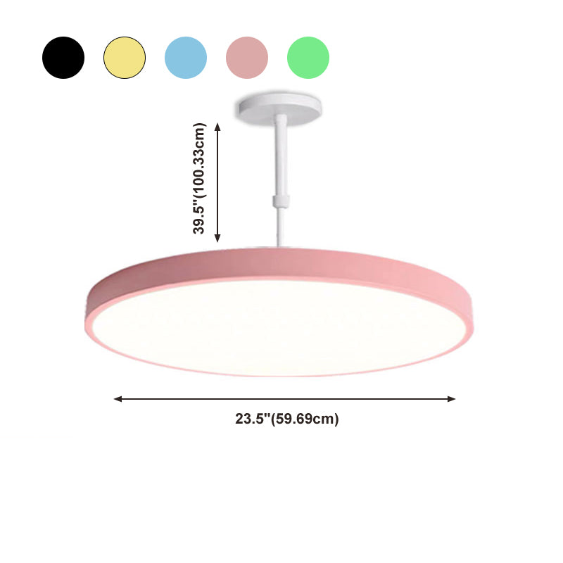 Multicolored Round LED Pendant Lighting Fixture Macaron Metal Adjustable Suspension Lamp