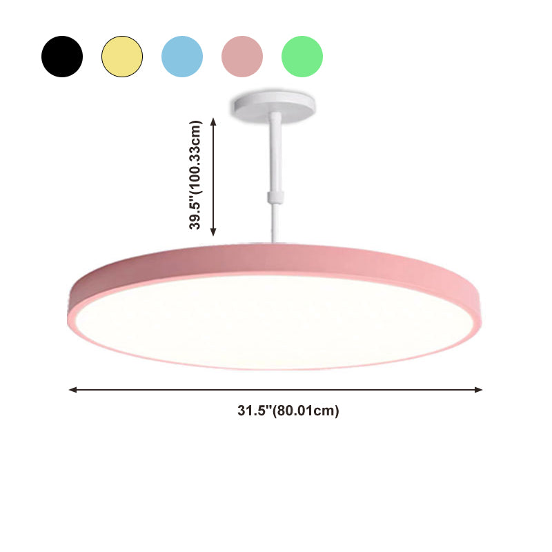 Multicolored Round LED Pendant Lighting Fixture Macaron Metal Adjustable Suspension Lamp