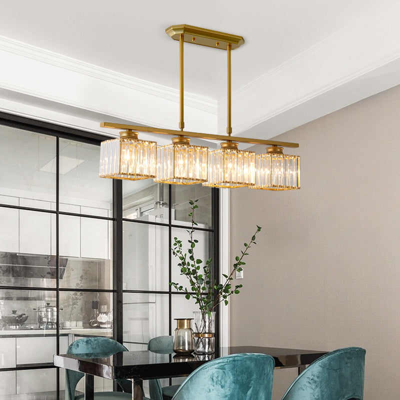 Modern Island Chandelier 4-Head Restaurant Pendant Lighting Fixtures with Crystal Shade