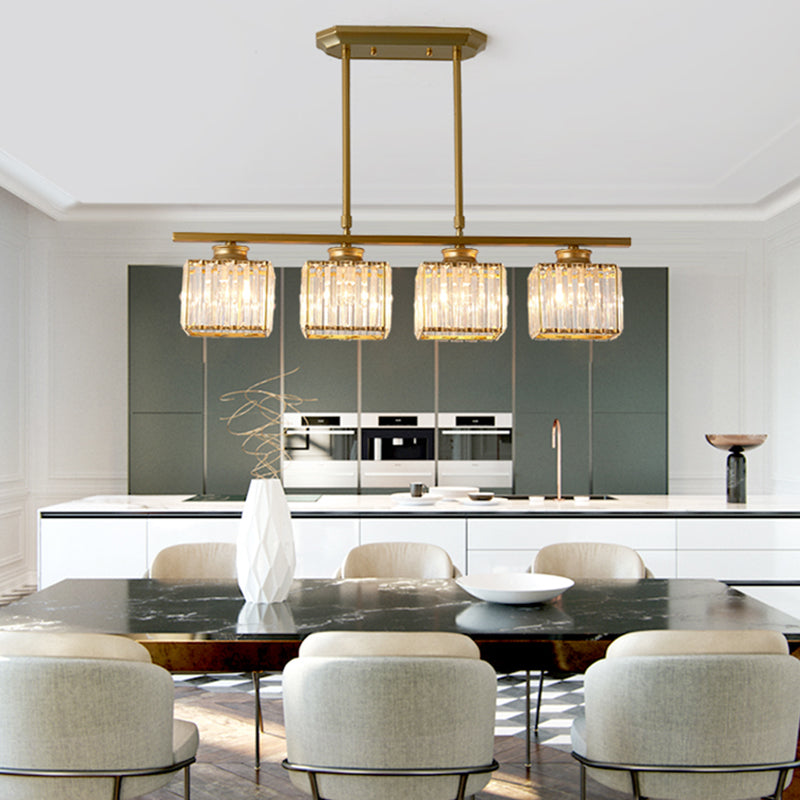 Modern Island Chandelier 4-Head Restaurant Pendant Lighting Fixtures with Crystal Shade