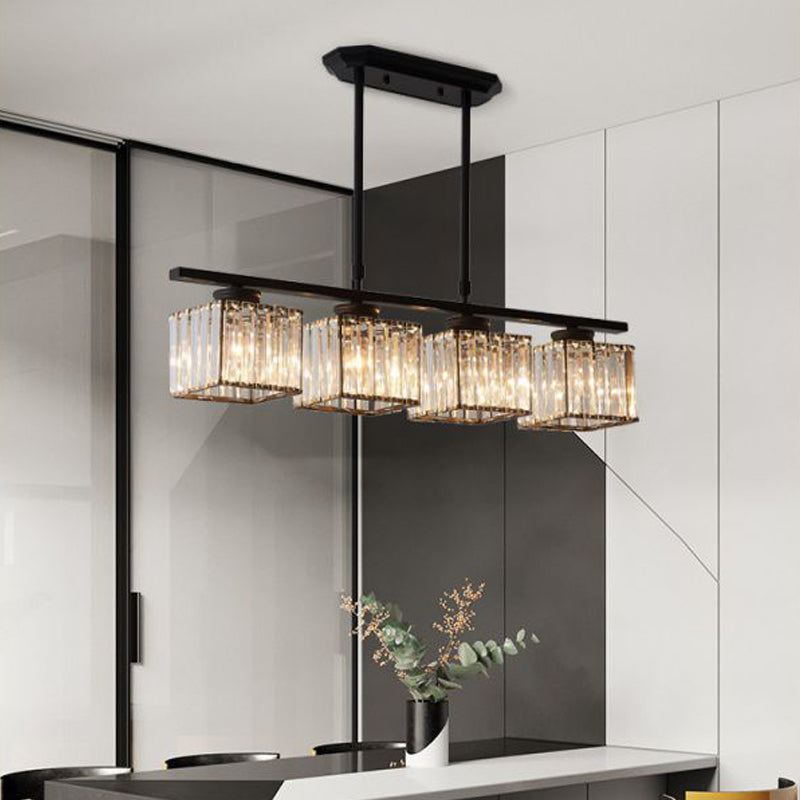 Modern Island Chandelier 4-Head Restaurant Pendant Lighting Fixtures with Crystal Shade