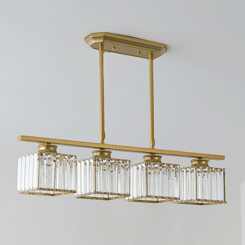 Modern Island Chandelier 4-Head Restaurant Pendant Lighting Fixtures with Crystal Shade