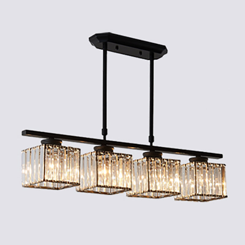 Modern Island Chandelier 4-Head Restaurant Pendant Lighting Fixtures with Crystal Shade