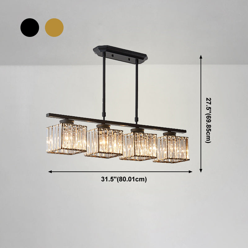 Modern Island Chandelier 4-Head Restaurant Pendant Lighting Fixtures with Crystal Shade