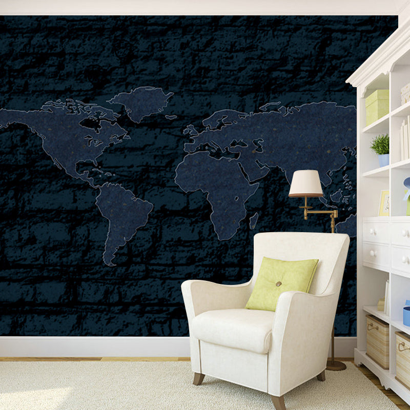 Contemporary Style Map Wall Mural Mildew Resistant Wall Covering
