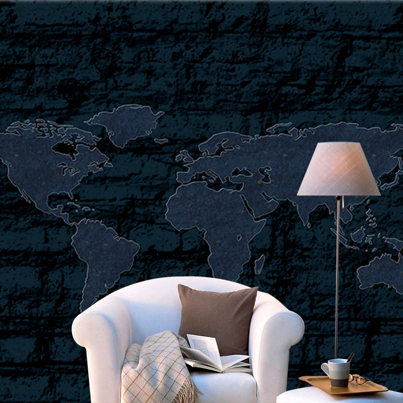 Contemporary Style Map Wall Mural Mildew Resistant Wall Covering