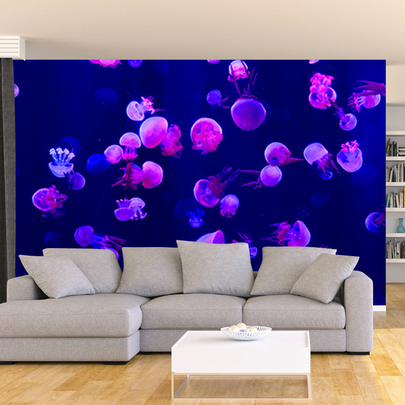 Jellyfish Print Tropical Beach Style Seabed Mural Wallpaper Mildew Resistant for Bathroom