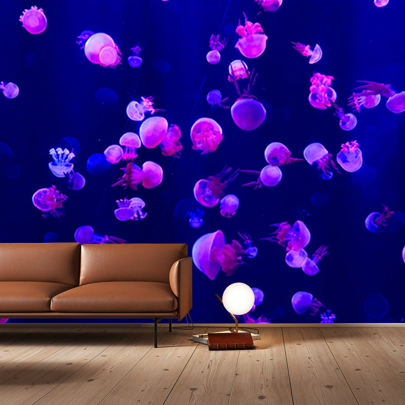 Jellyfish Print Tropical Beach Style Seabed Mural Wallpaper Mildew Resistant for Bathroom