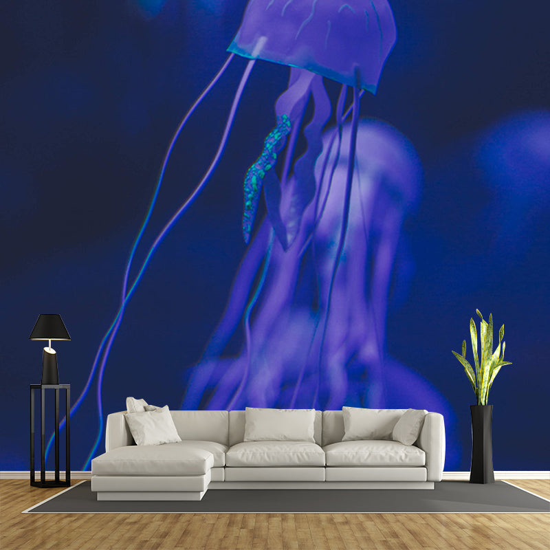 Jellyfish Print Tropical Beach Style Seabed Mural Mildew Resistant for Bathroom