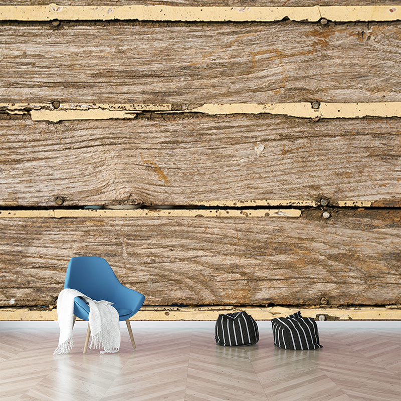 Industrial Style Wood Texture Mural Mildew Resistant for Living Room
