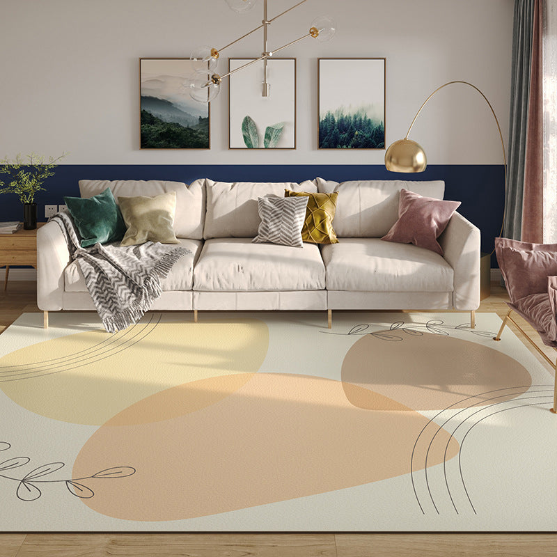 Beige Modern Rug PVC Color Block Rug Stain Resistant Rug for Living Room