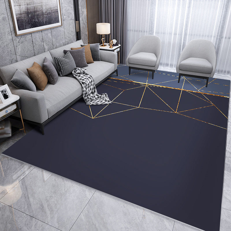 Dark Navy Modern Rug PVC Pattern Rug Stain Resistant Rug for Living Room
