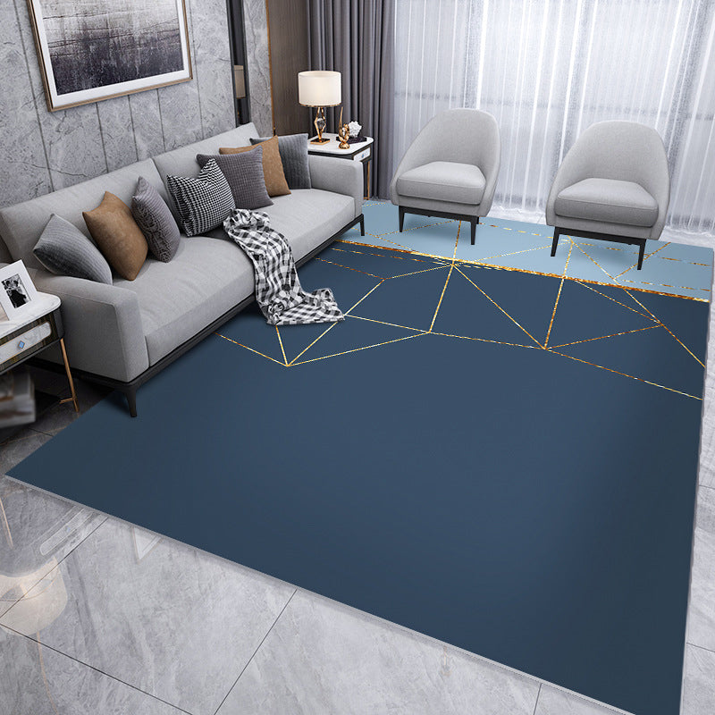 Dark Navy Modern Rug PVC Pattern Rug Stain Resistant Rug for Living Room