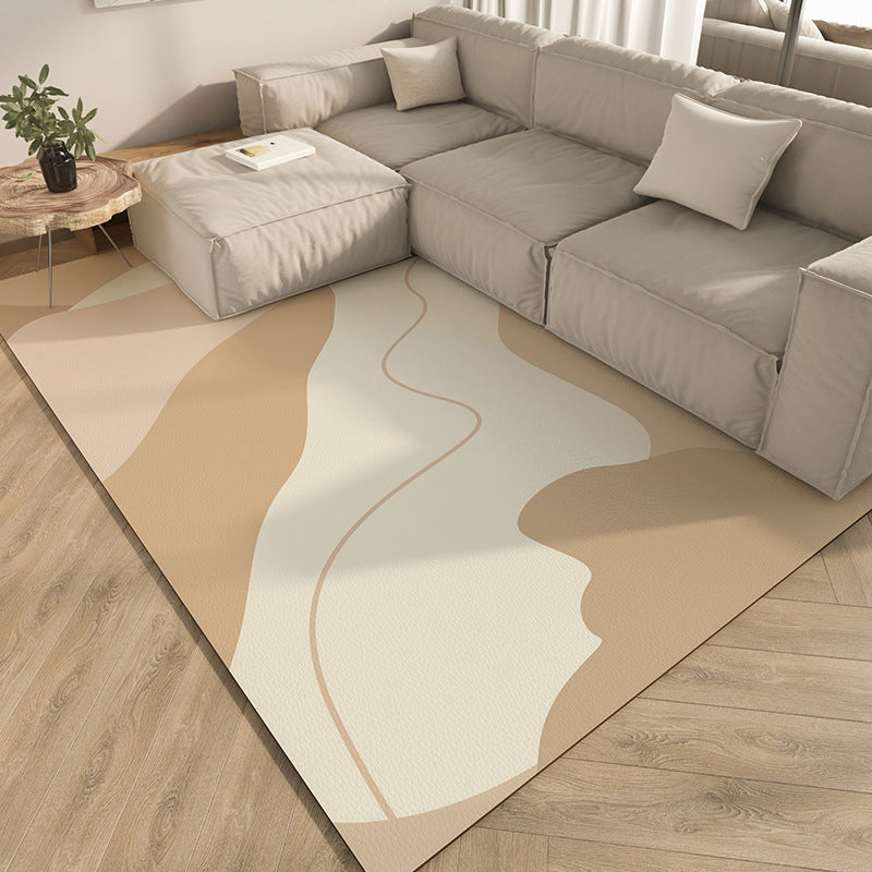 Beige Simple Rug PVC Line Rug Stain Resistant Rug for Living Room