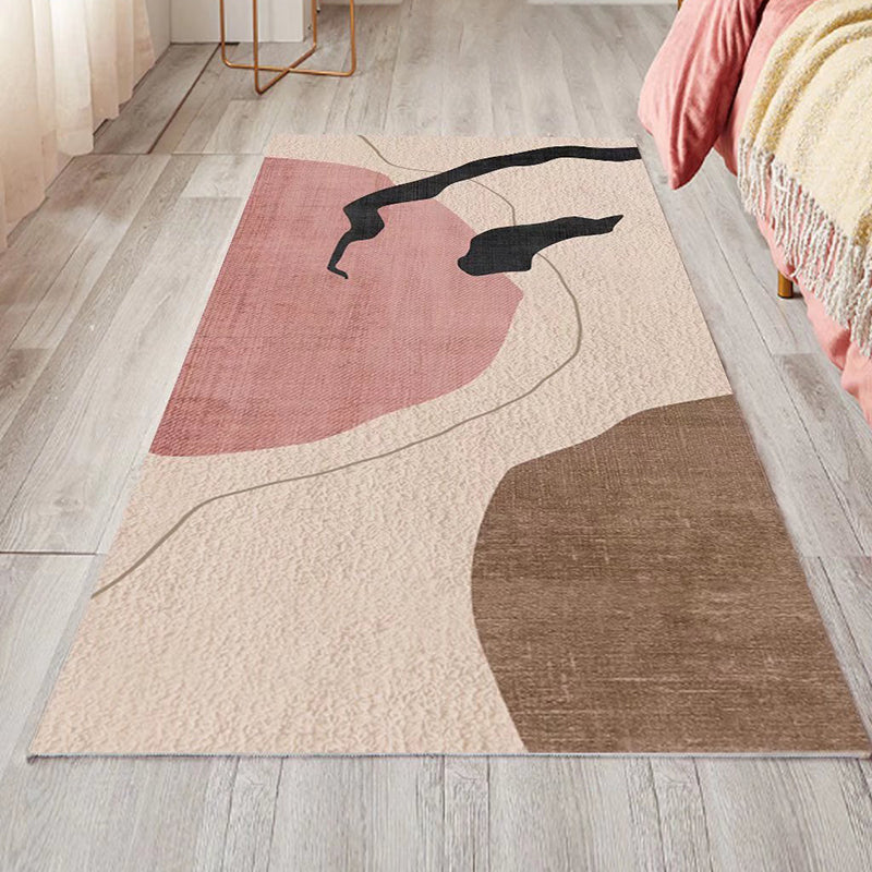 Tappeto rosa per bambini in poliestere di tappeto a base di tappeto resistente alle macchie per camera da letto