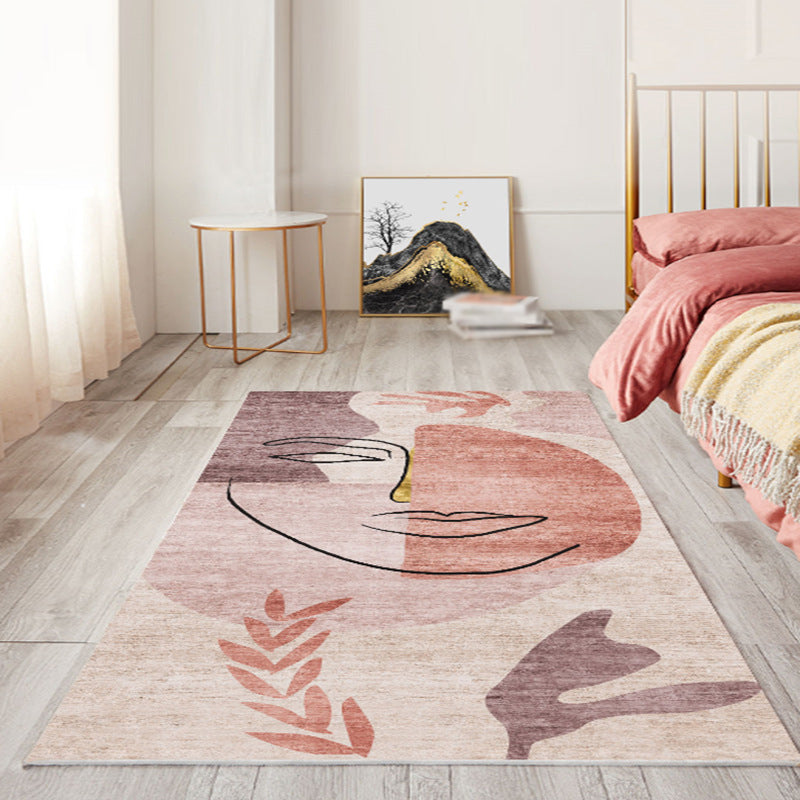 Pink Kids Rug Polyester Color Block Rug Stain Resistant Rug for Bedroom