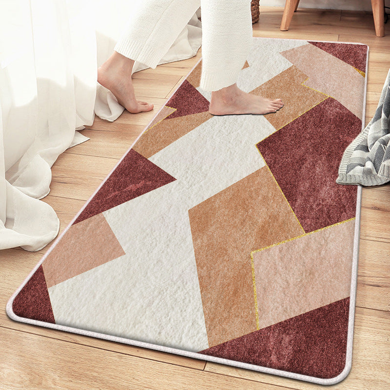 White Casual Carpet Polyester Striped Carpet Washable Carpet for Bedroom