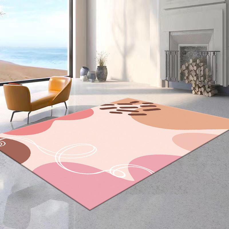 Pink Color Block Rug Polyester Indoor Rug Washable Area Rug for Home Decor