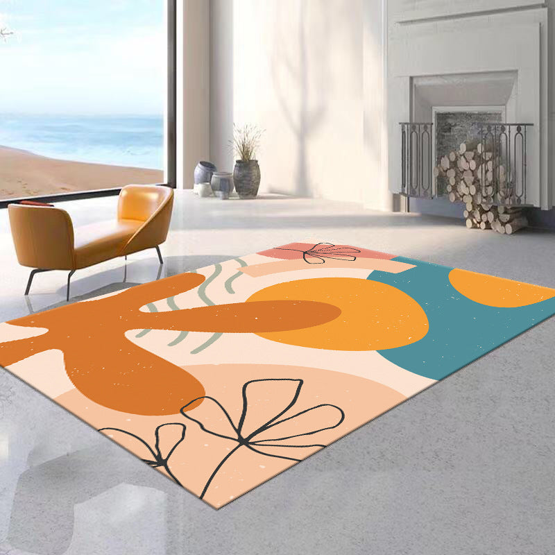 Pink Color Block Rug Polyester Indoor Rug Washable Area Rug for Home Decor