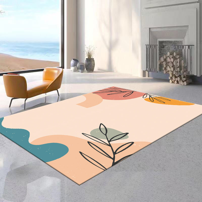 Pink Color Block Rug Polyester Indoor Rug Washable Area Rug for Home Decor