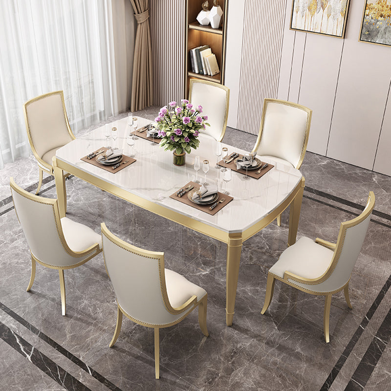 Traditional Luxury Dining Table Rectangle Sintered Stone 4 Legs Table with Wooden Base