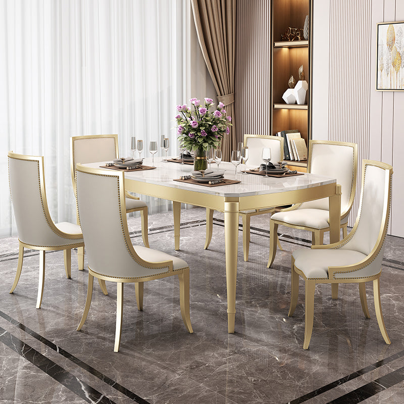 Traditional Luxury Dining Table Rectangle Sintered Stone 4 Legs Table with Wooden Base