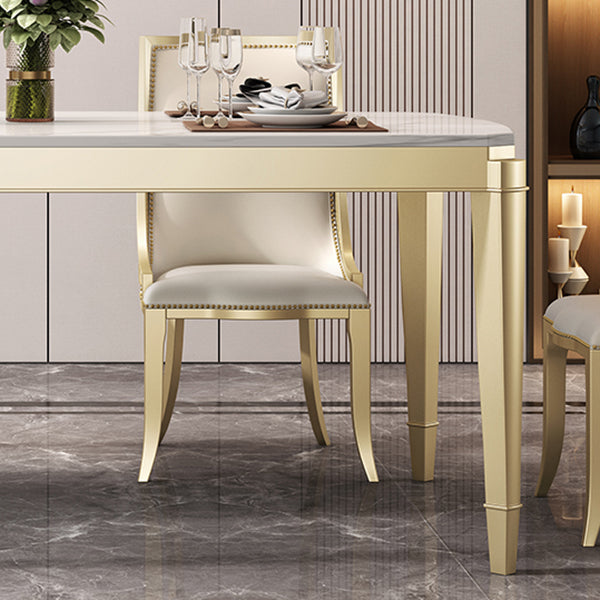 Traditional Luxury Dining Table Rectangle Sintered Stone 4 Legs Table with Wooden Base