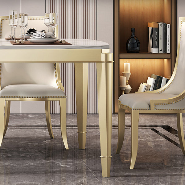 Traditional Luxury Dining Table Rectangle Sintered Stone 4 Legs Table with Wooden Base
