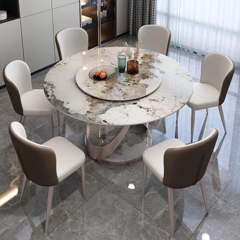 Colección de comedor de piedra con muebles redondos de lujo con plato giratorio