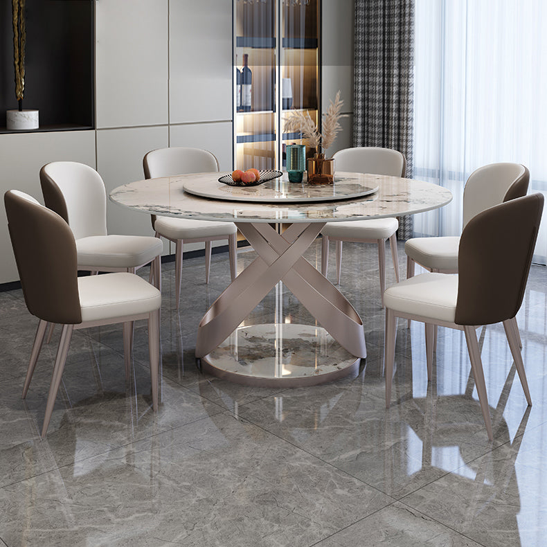 Colección de comedor de piedra con muebles redondos de lujo con plato giratorio