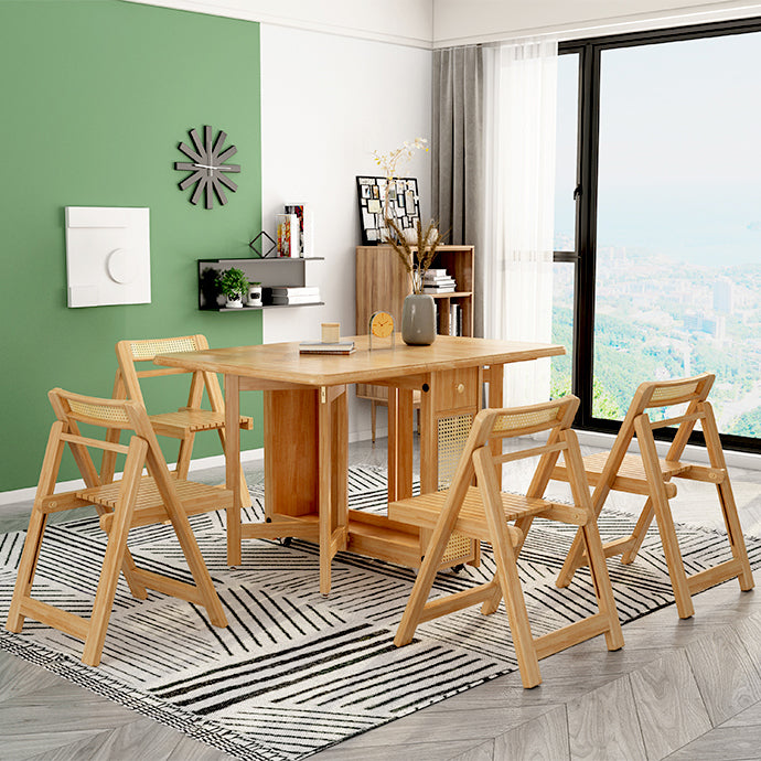 Mid-Century Dining Table Rectangle Solid Wood Drop-Leaf Dining Table for Home Use