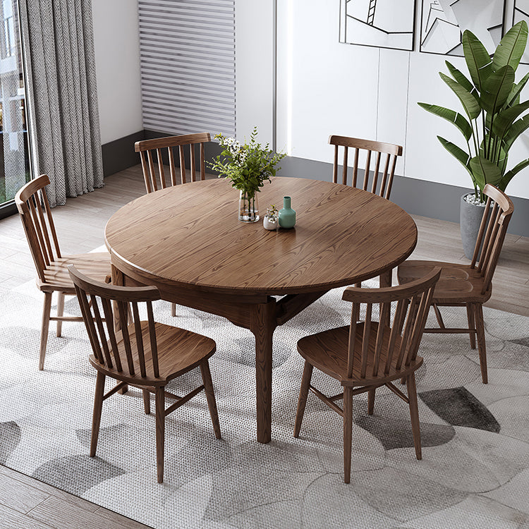 Moderner Stil Brauner Esstisch runden massiv Holz Esstisch mit 4 Beinen für Zuhause