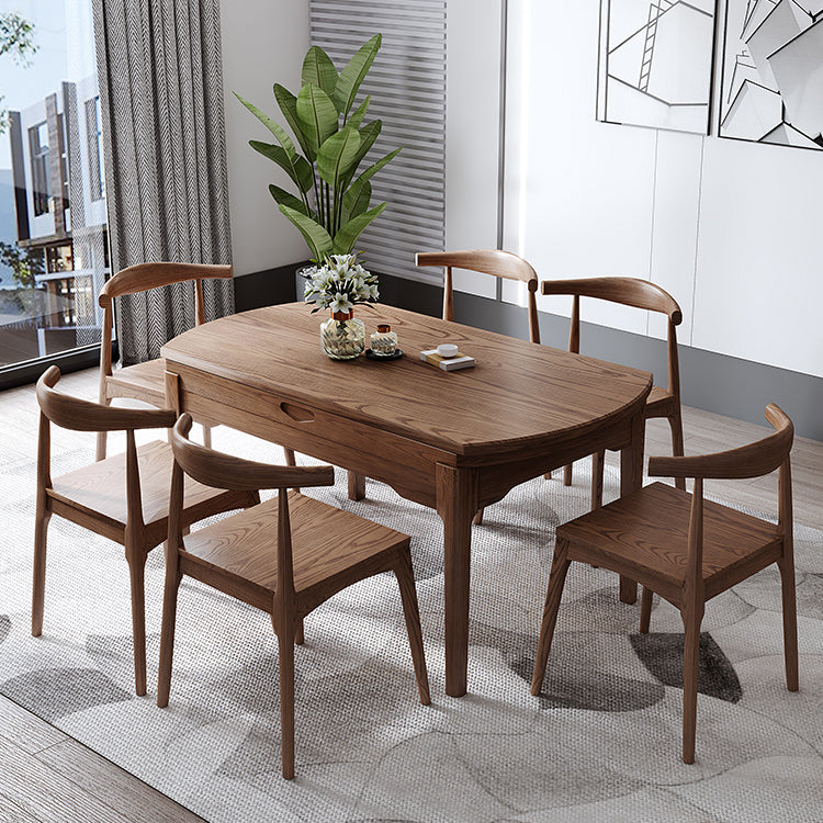 Moderner Stil Brauner Esstisch runden massiv Holz Esstisch mit 4 Beinen für Zuhause
