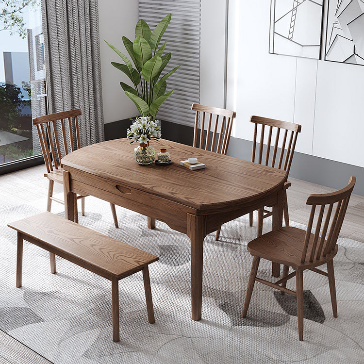 Moderner Stil Brauner Esstisch runden massiv Holz Esstisch mit 4 Beinen für Zuhause