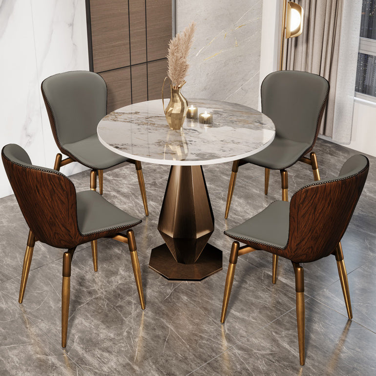 Mesa de comedor con base de pedestal de piedra, muebles redondos de lujo tradicionales