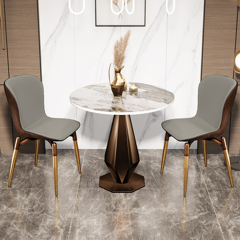 Mesa de comedor con base de pedestal de piedra, muebles redondos de lujo tradicionales