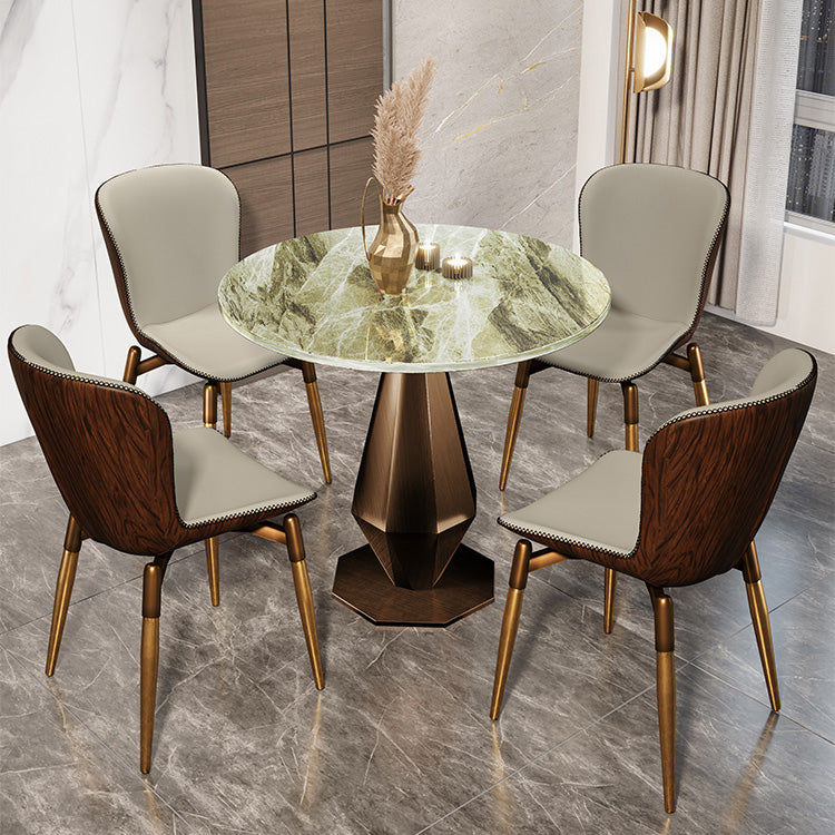 Mesa de comedor con base de pedestal de piedra, muebles redondos de lujo tradicionales