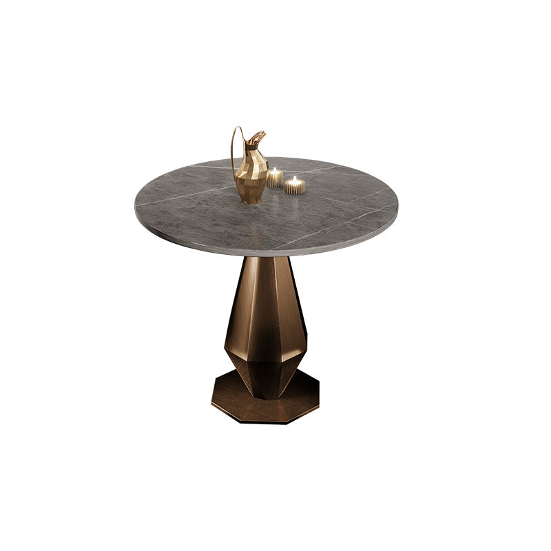 Mesa de comedor con base de pedestal de piedra, muebles redondos de lujo tradicionales