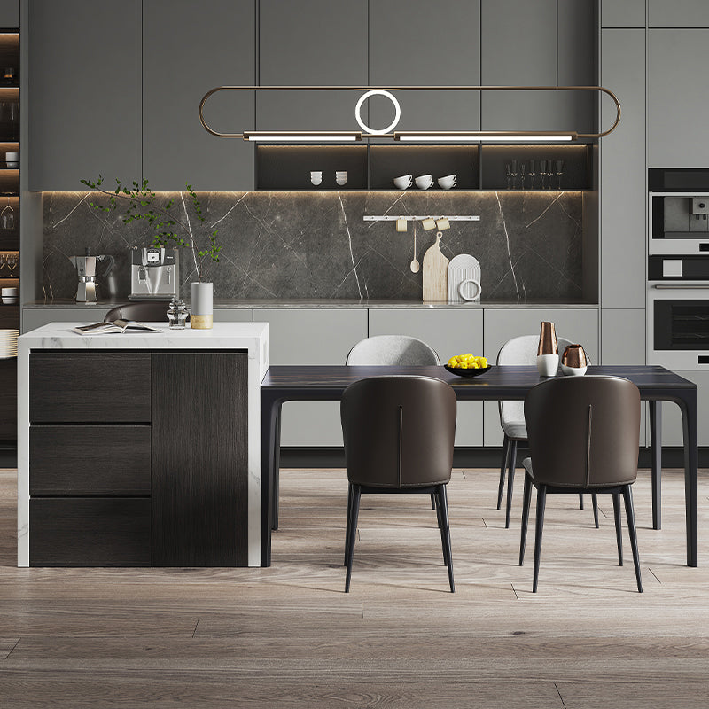 Mesa de comedor negra moderna, mesa de comedor rectangular de piedra sinterizada con 4 patas para cocina
