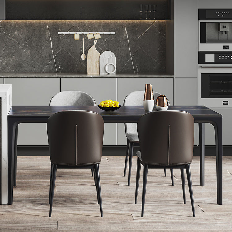 Mesa de comedor negra moderna, mesa de comedor rectangular de piedra sinterizada con 4 patas para cocina